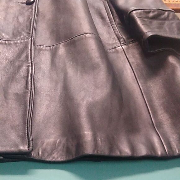 Vintage Reed Women's Black Leather Lg-XL? Swing Three Button Soft Roll cuffCoat - Picture 6 of 13